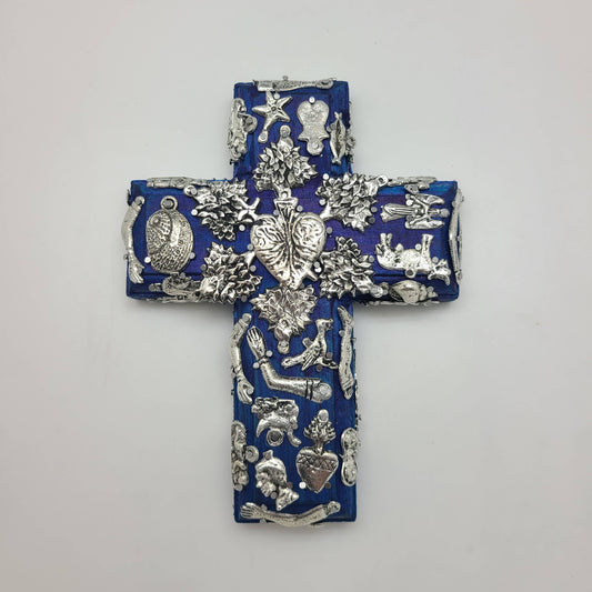 Wood Milagros Cross, Small - Blue
