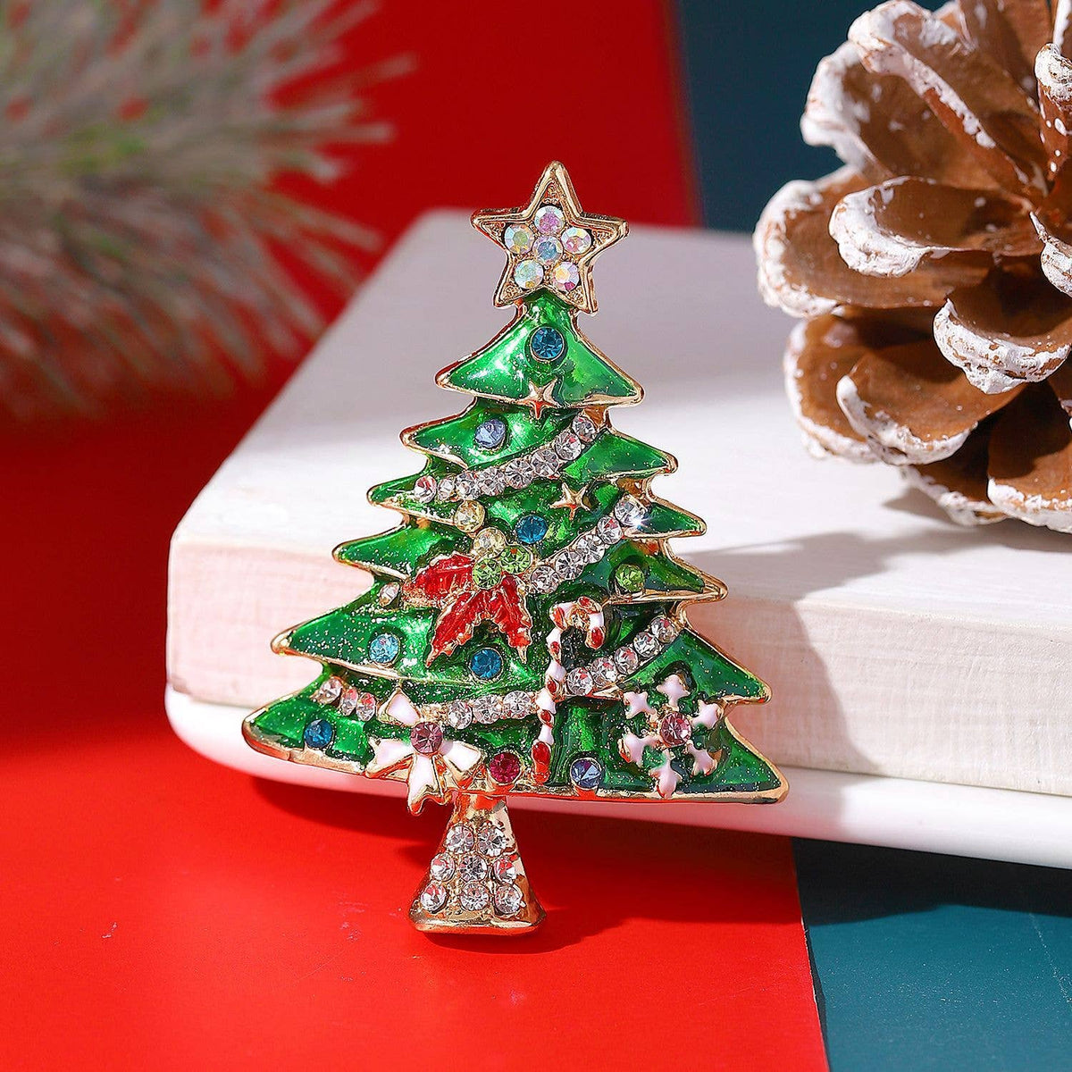 Colorful Enamel Christmas Tree Brooch - Festive Holiday Pin