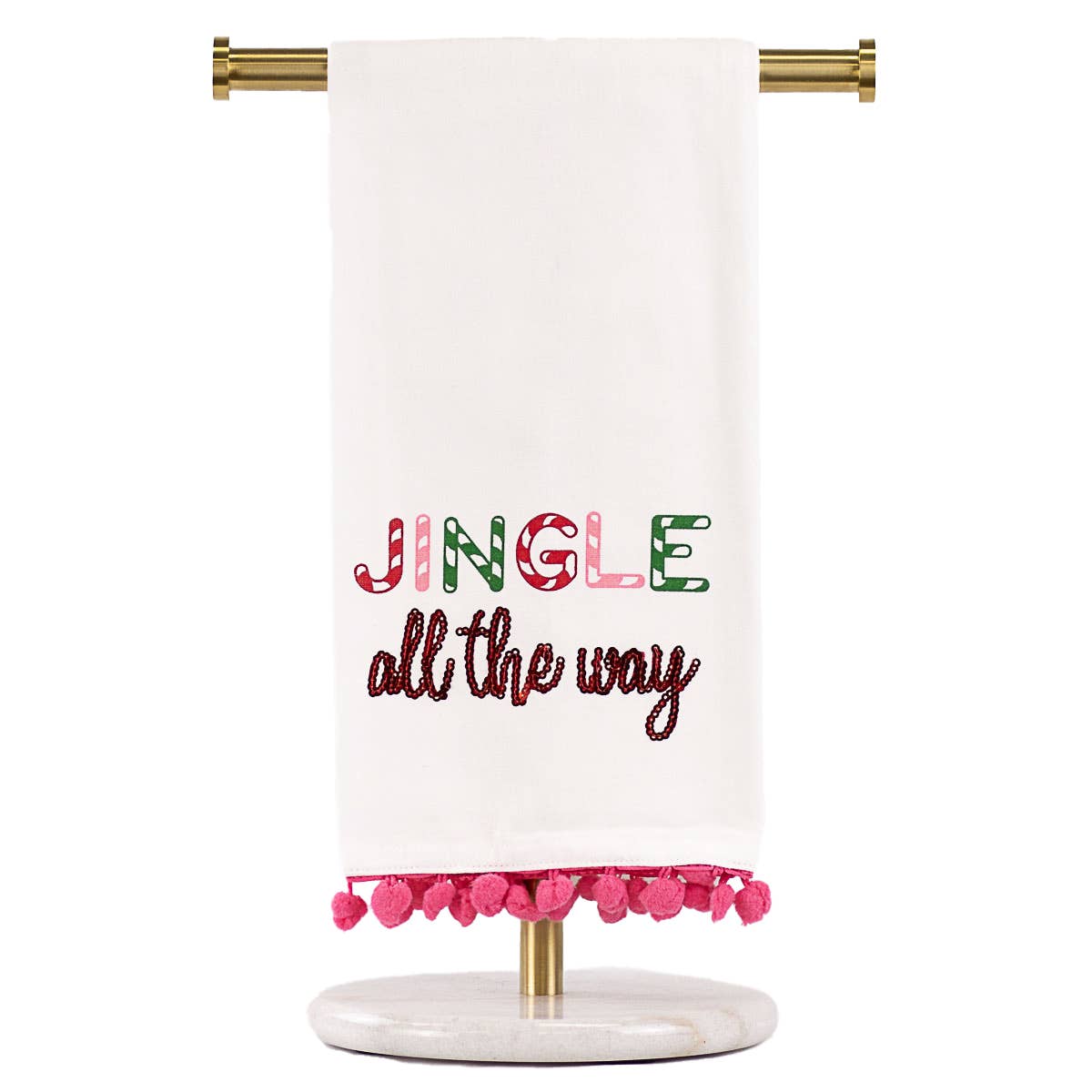 Jingle All The Way Pom Pom Hand Towel - - Clearance