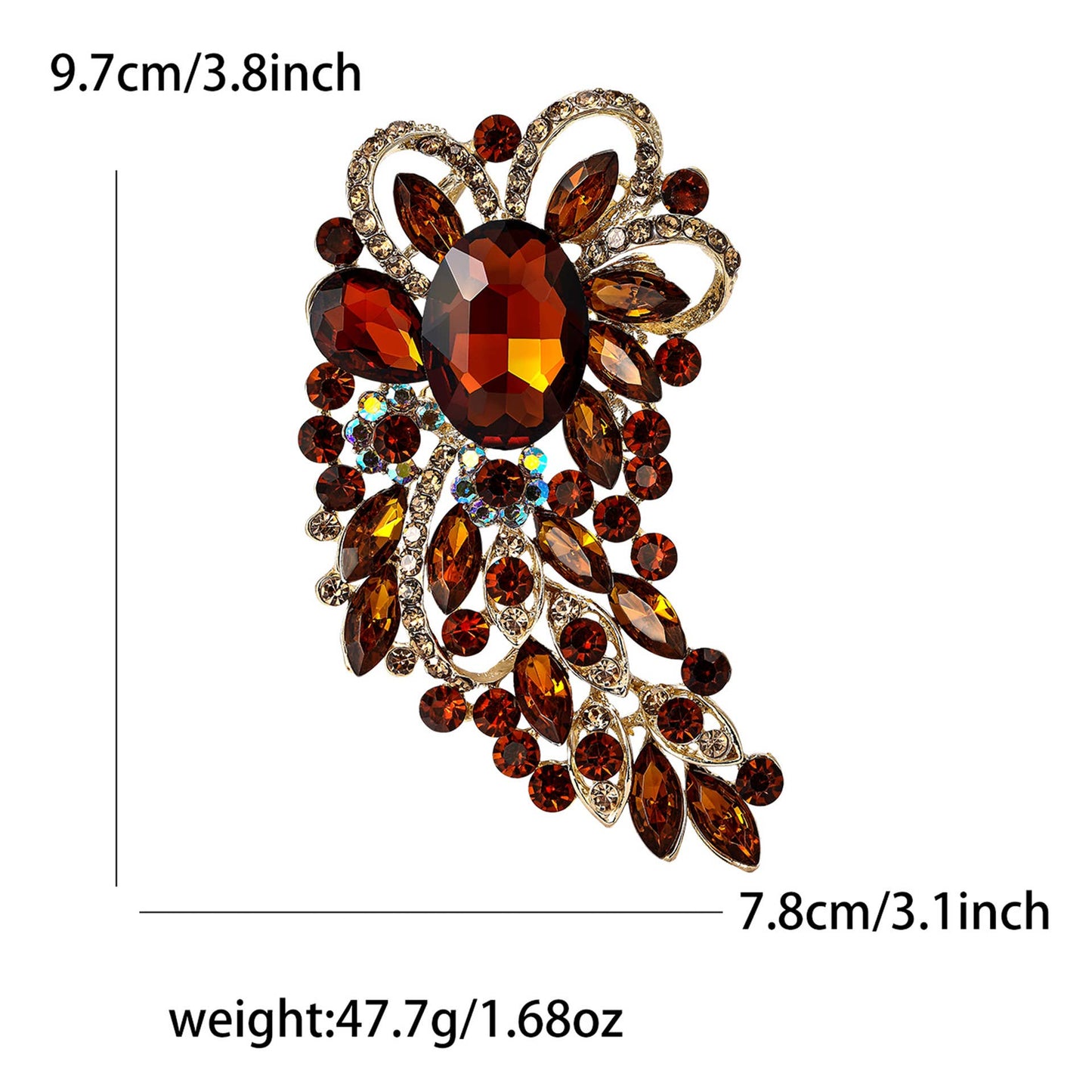 Large Rhinestone Leaf Oval Brooch Pin