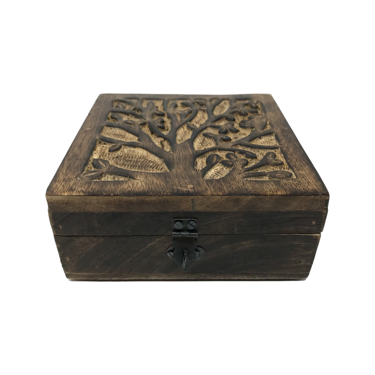 Hand-Carved Wood "Tree of Life" Hinged BOX ONLY Family Gift Clearance