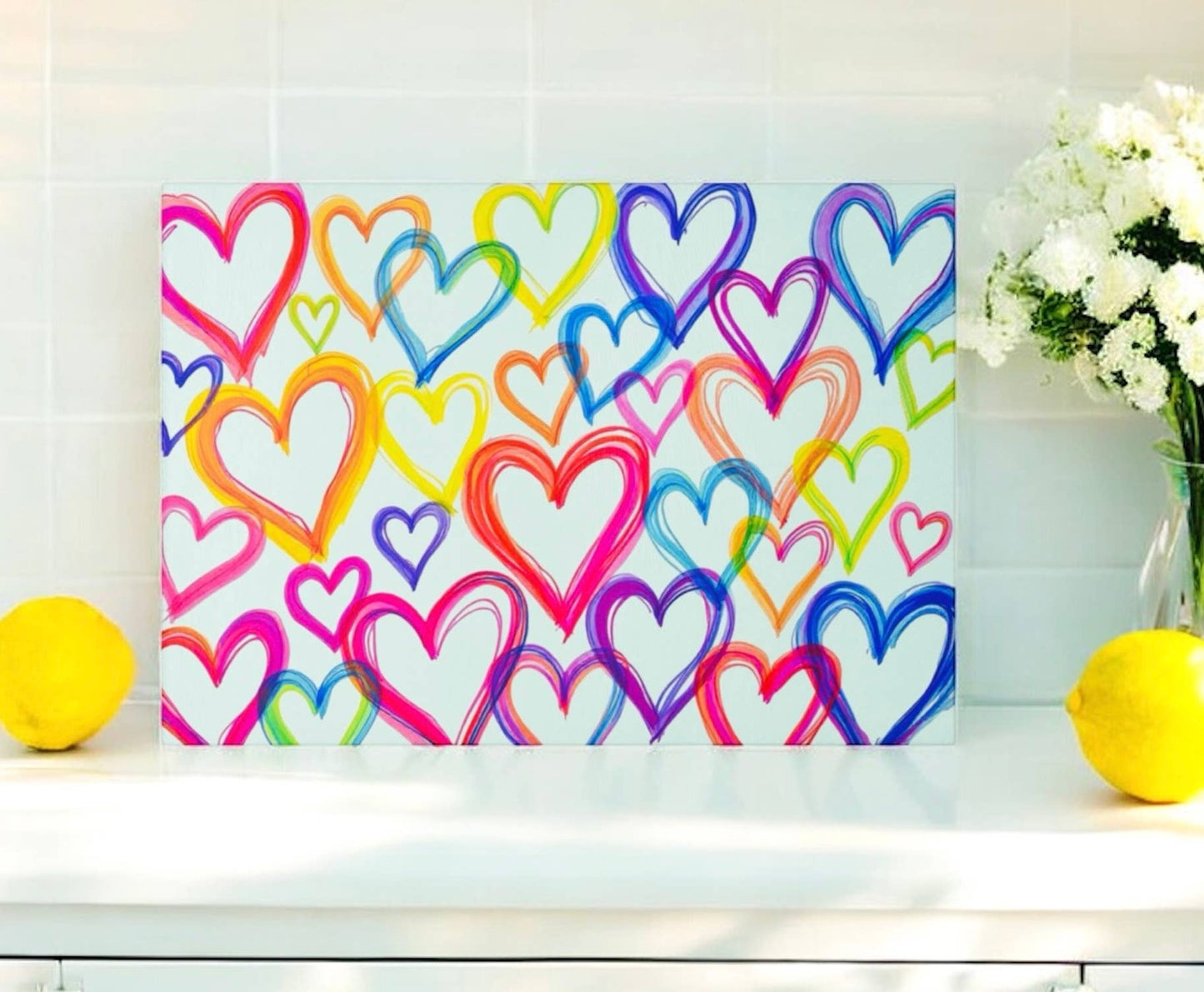 Colorful Graffiti Hearts Abstract Lines Cutting Board Serving Platter