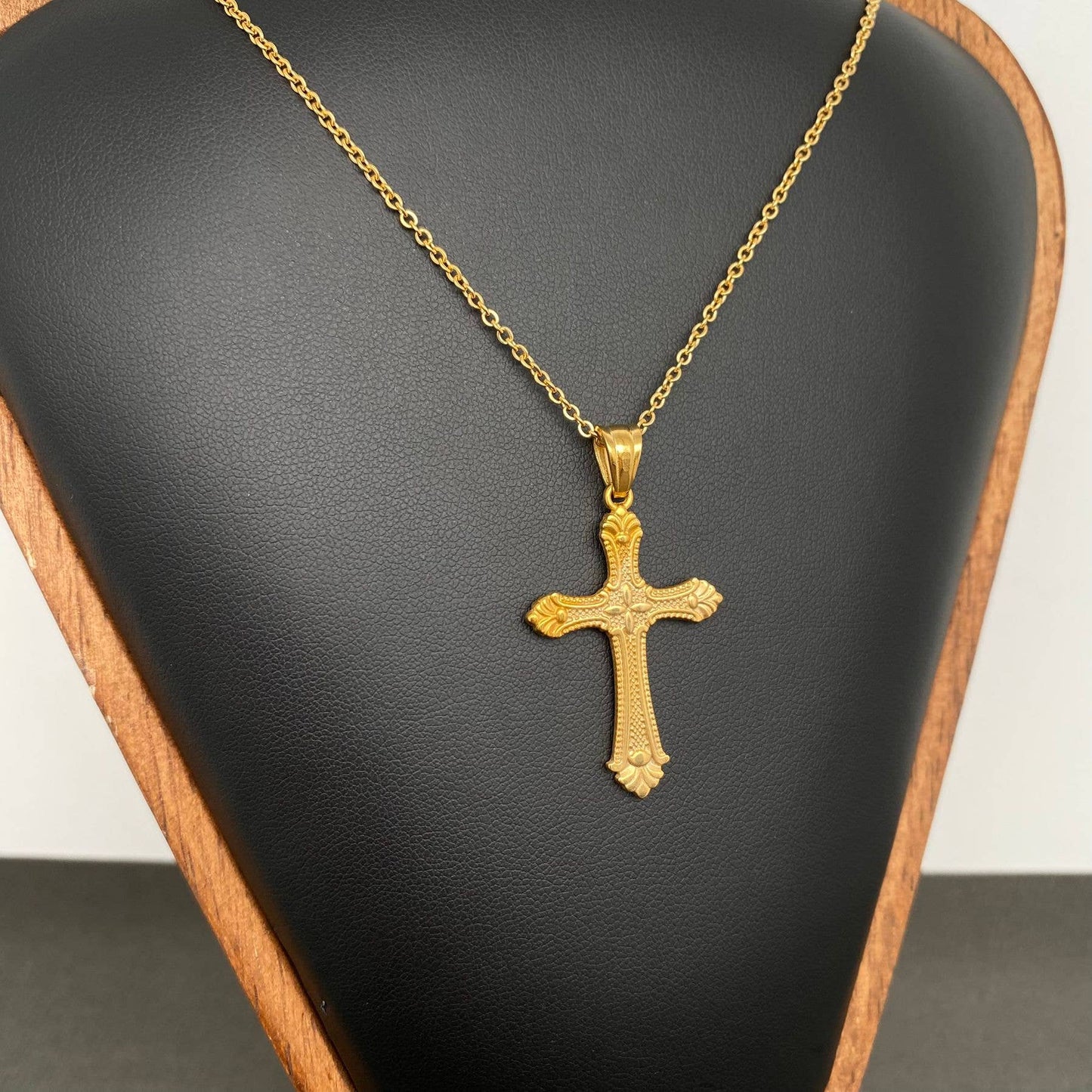 18K Gold Plt St. Stl. Cross Pendant