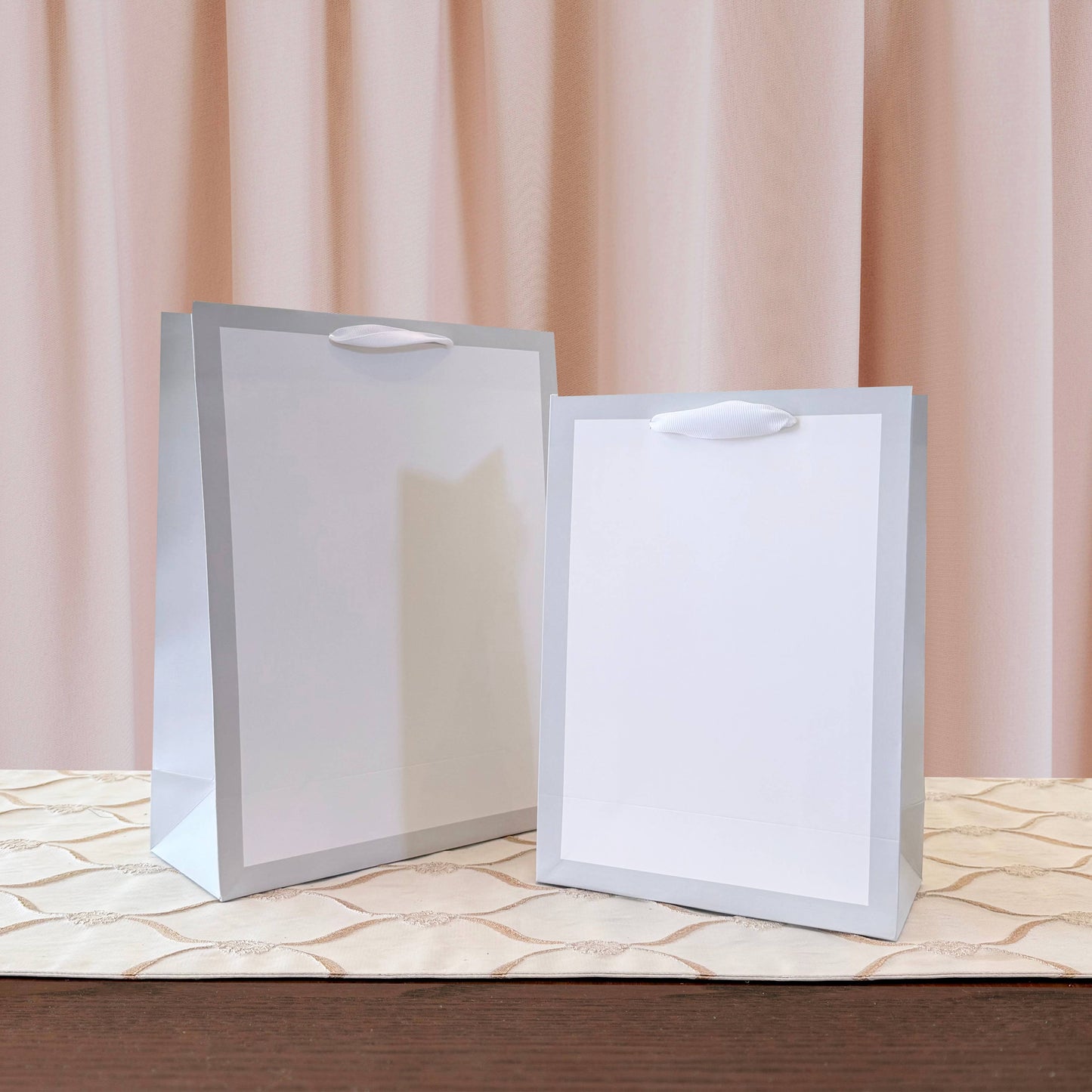 Soft Gray Border Gusset White Gift Bag