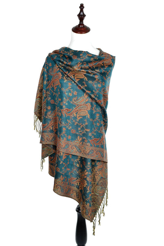 Paisley Print Pashmina Shawl Scarf - Teal