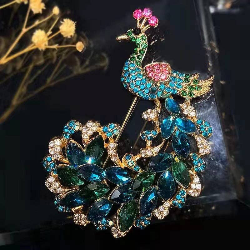 Peacock Rhinestone Brooch