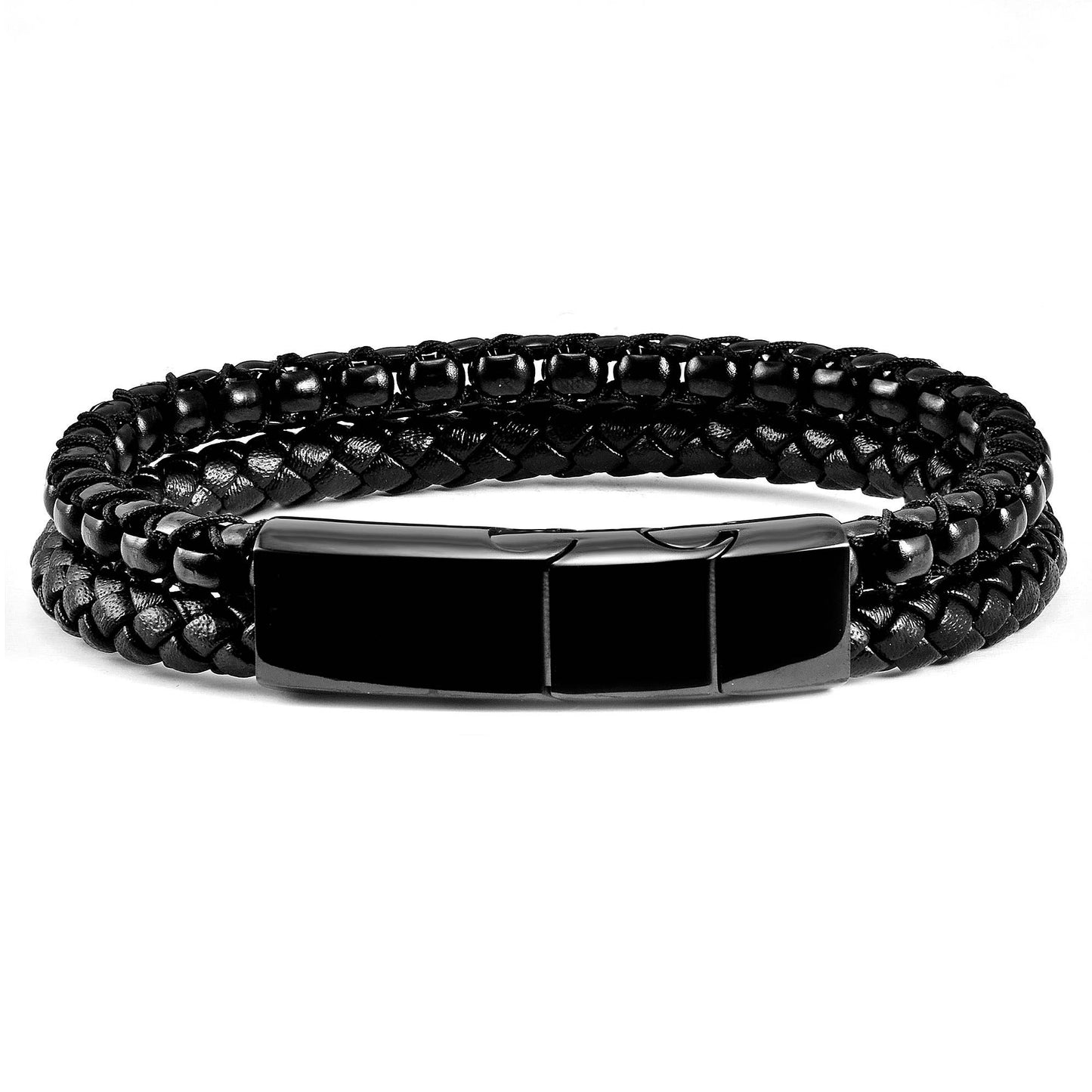 Crucible Stainless Steel Box Chain and Leather Bracelet