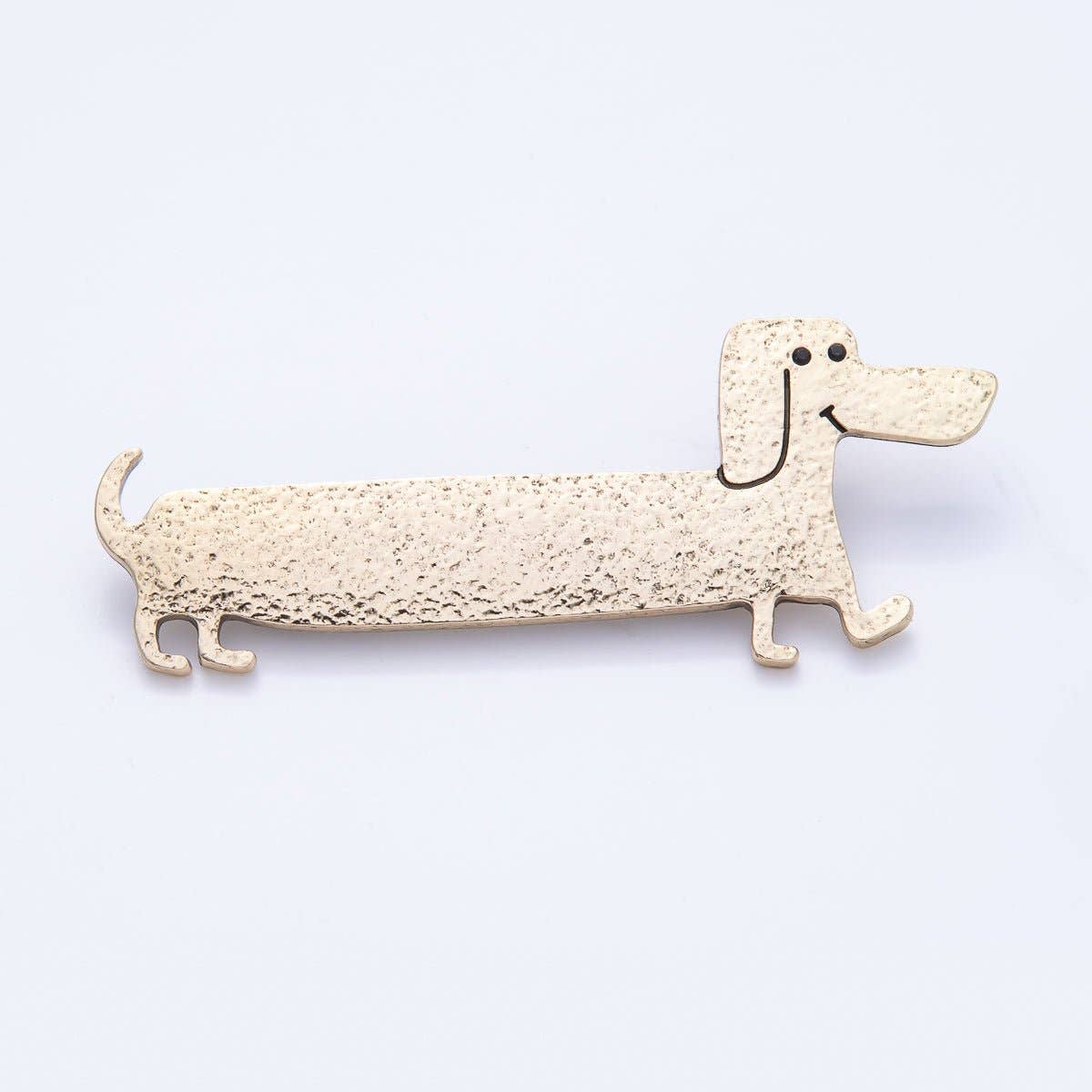 Gold 75mm x 30mm Hammered Wiener Dog Puppy Pet Animal Pin Brooch