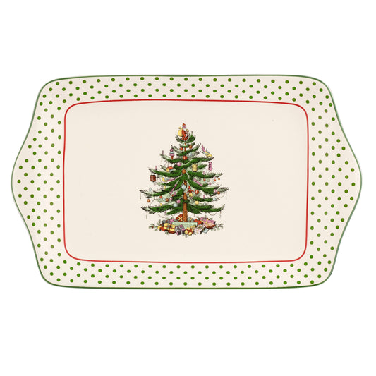 Christmas Tree Polka Dot Dessert Tray 12"