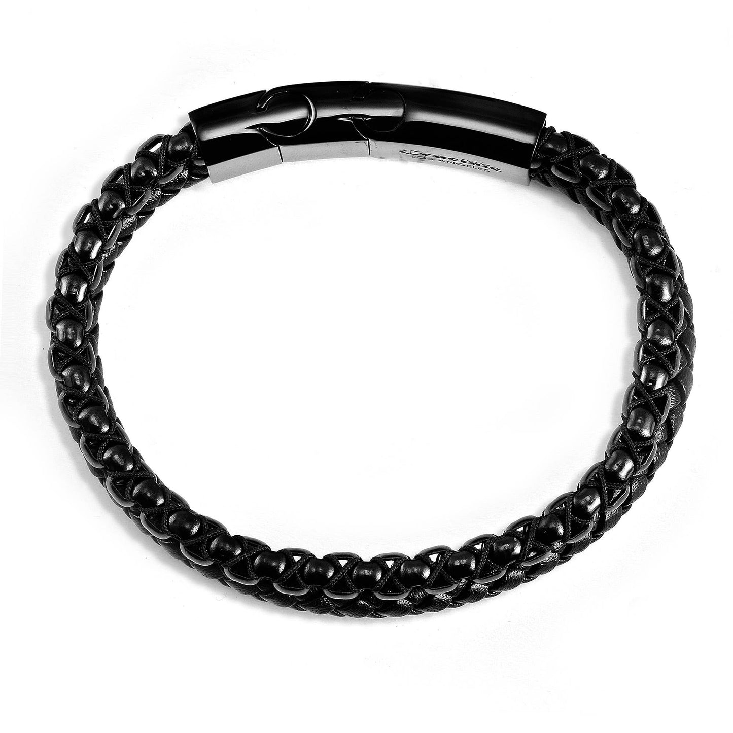 Crucible Stainless Steel Box Chain and Leather Bracelet