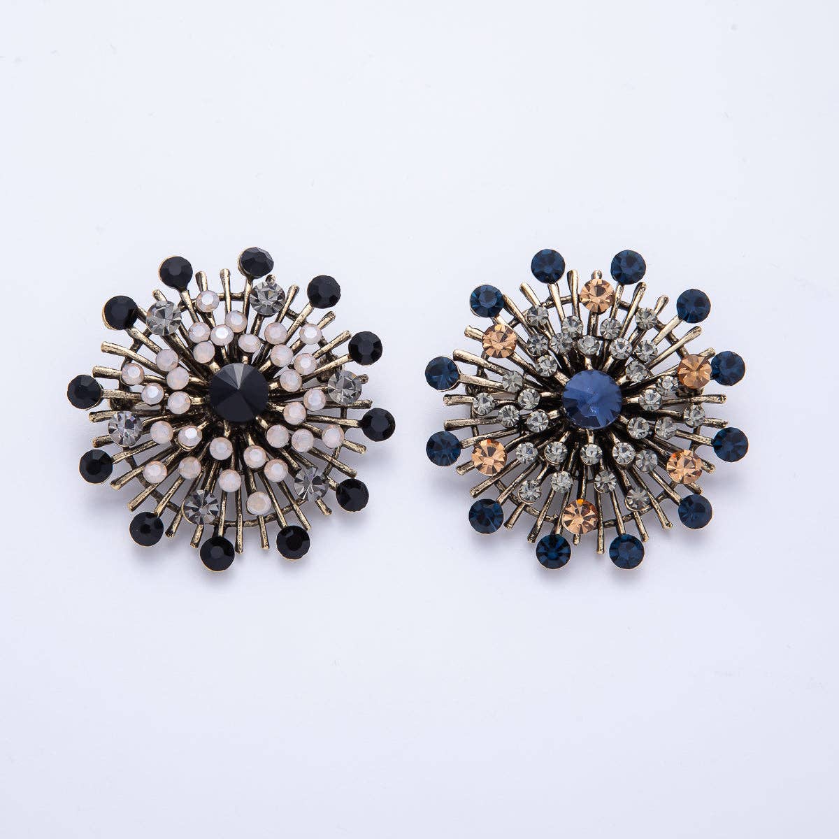 45mm Blue, Black Vintage Antique Sunburst Celestial Brooch Pin