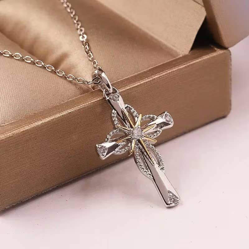 Swirl Solitaire Cross Pendant