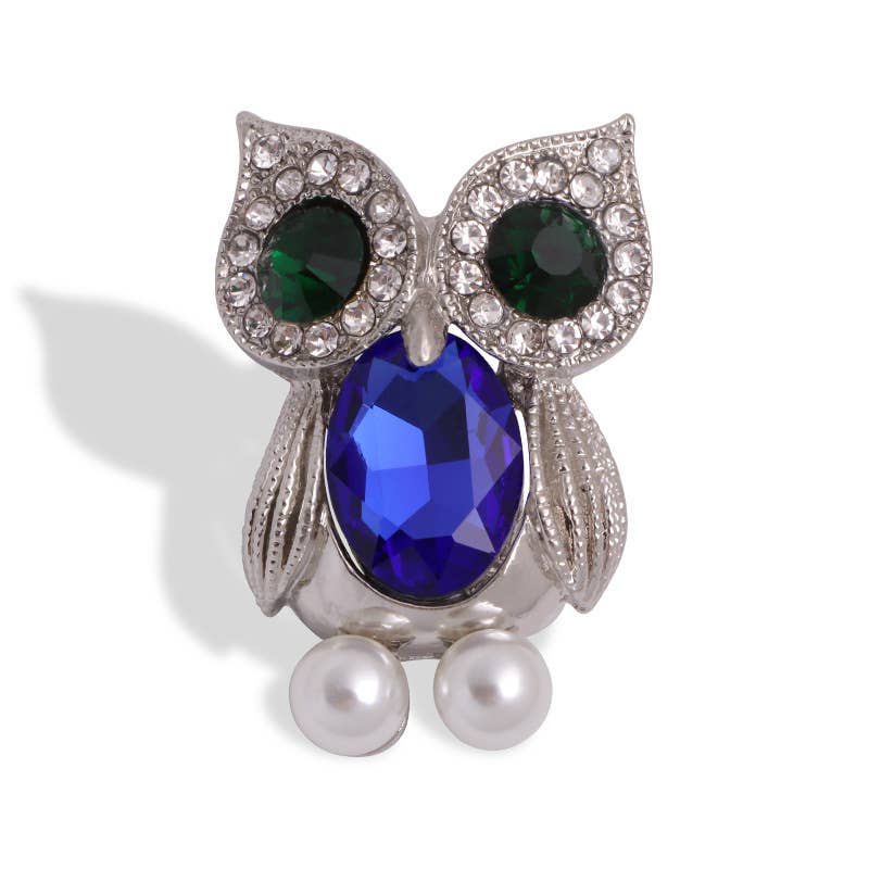 Cute Big Eyed Diamond-Studded Owl Alloy Brooch