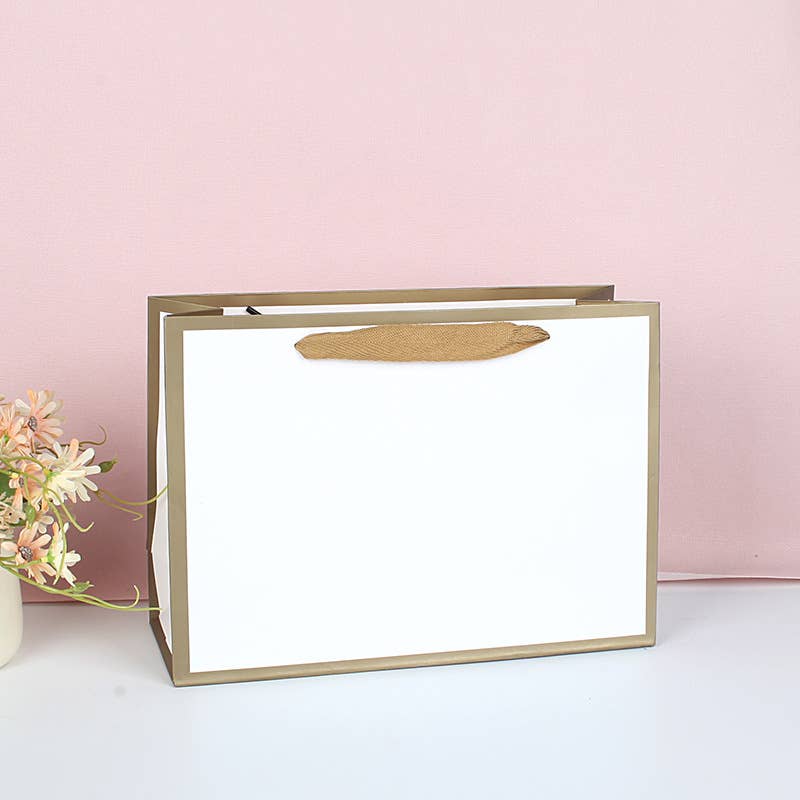 White with Gold Border Paper Gift Bag