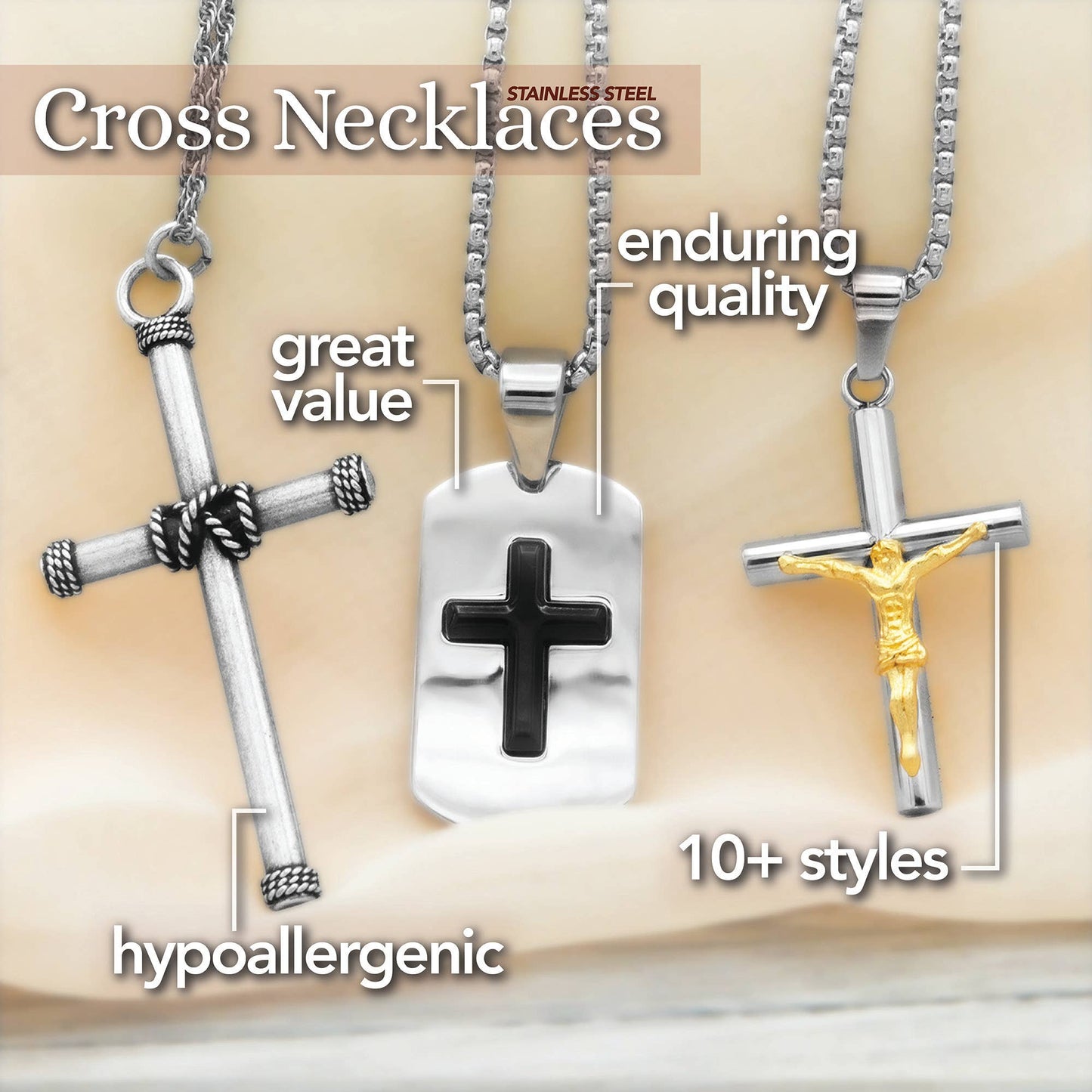 Antique Christian Stainless Steel Rope Cross Pendant