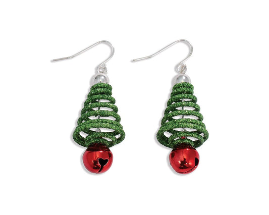 Earrings-Green Tree Red Jingle