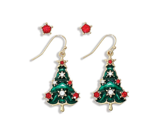 Earrings-Tree And Red Crystal Duo