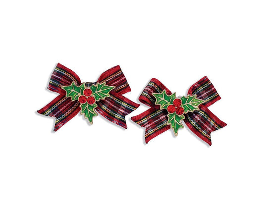 Earrings-Plaid Bows With Holly