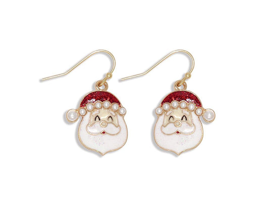 Earrings-Santa Heads W Pearl Cap