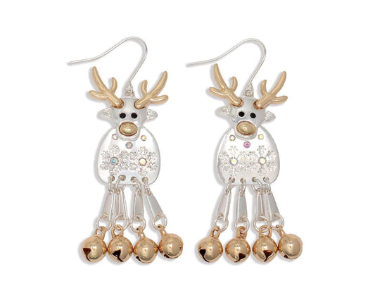 Earrings-Twotone Reindeer W Bell