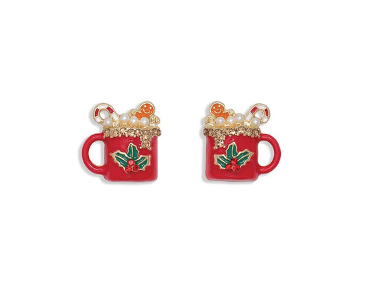 Earrings-Red Holly Mug W Crystals