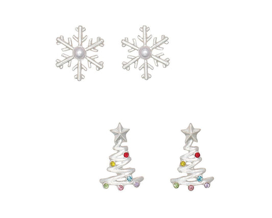 Earrings-Duo Silver Snowflake +