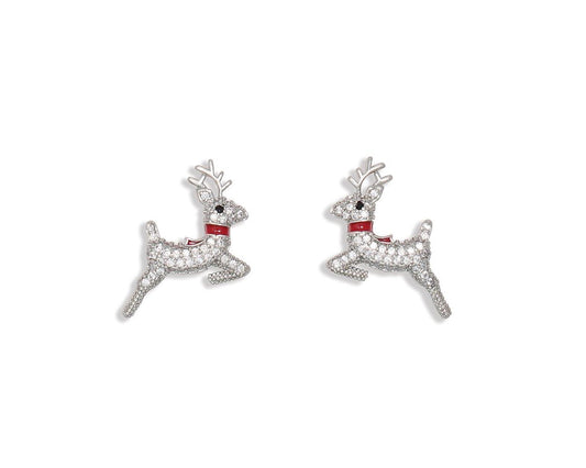 Earrings-Crystal Jumping Reindeer