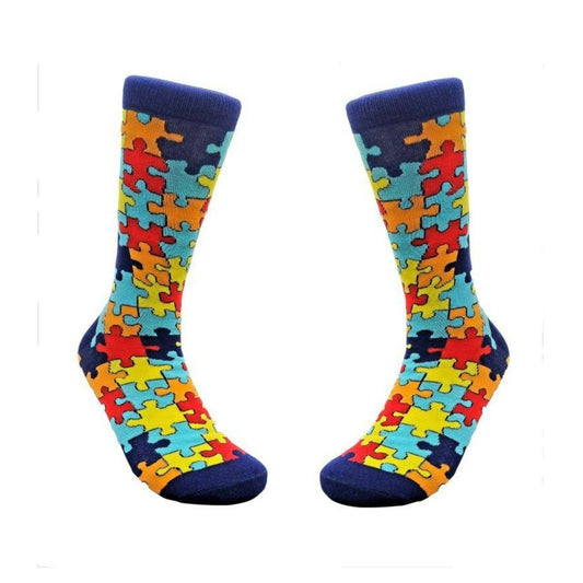Puzzle Pieces Jigsaw Colorful Pattern Socks