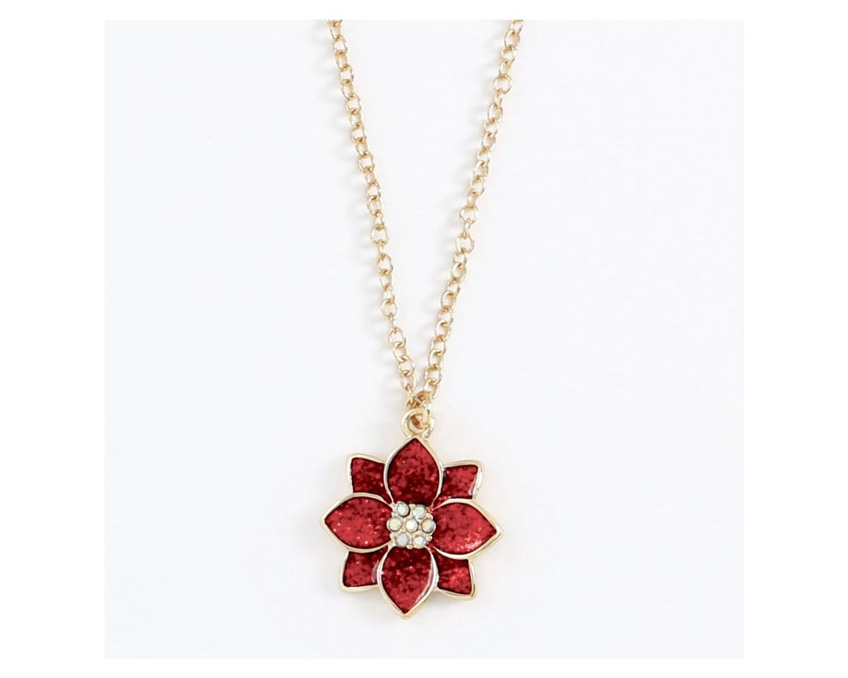 Necklace-Gold Glitter Poinsettias
