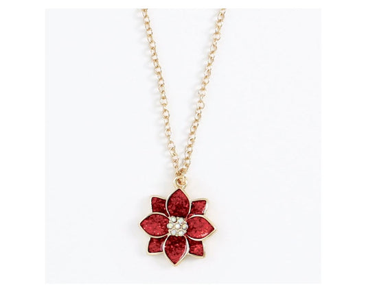 Necklace-Gold Glitter Poinsettias