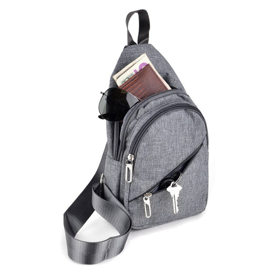 Canvas Crossbody 3-Zipper Sling Bag - Charcoal