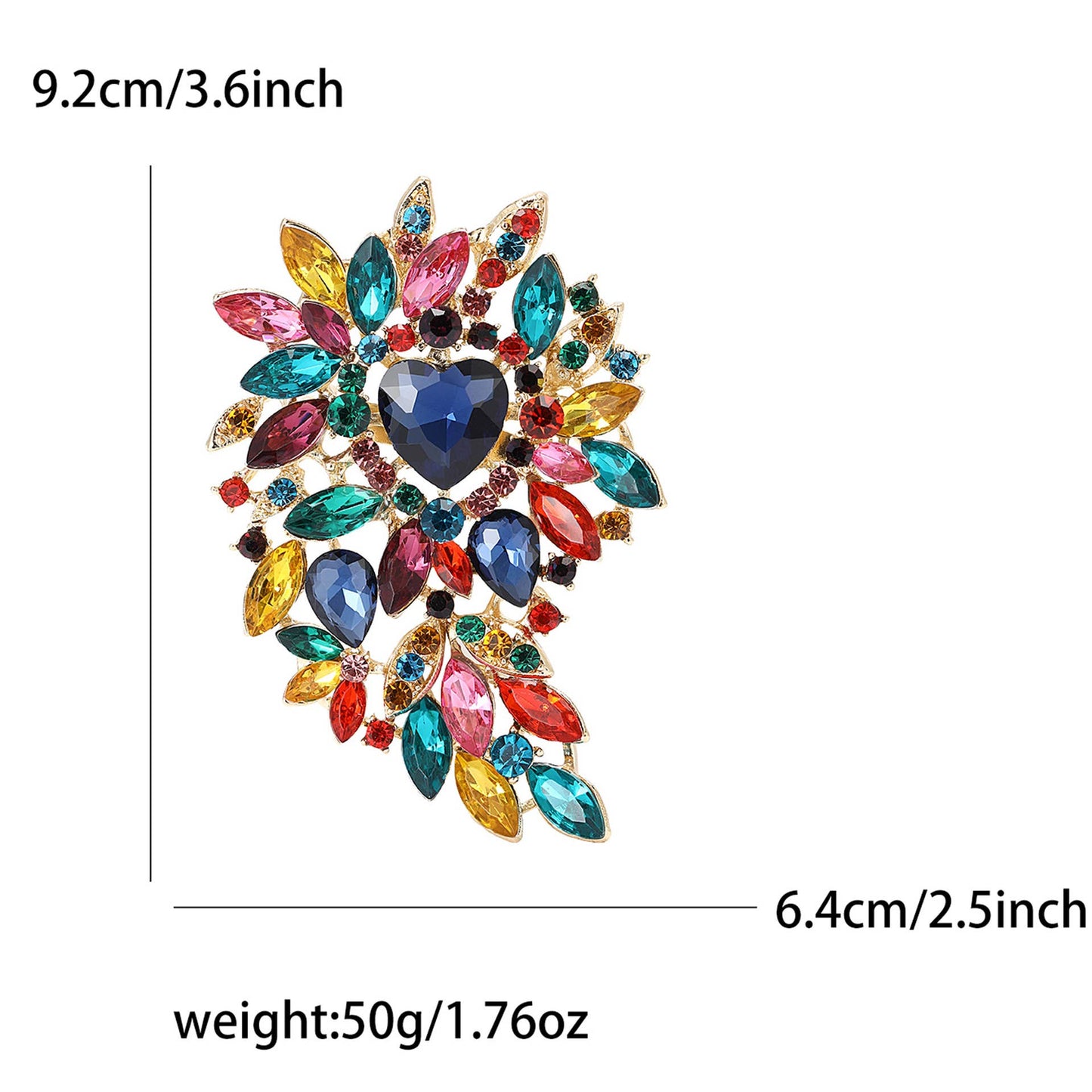 Large Rhinestone Leaf Heart Brooch Pin