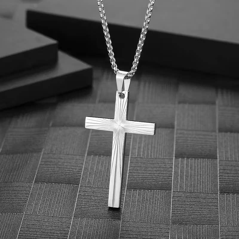 Sunburst Etched Cross Pendant