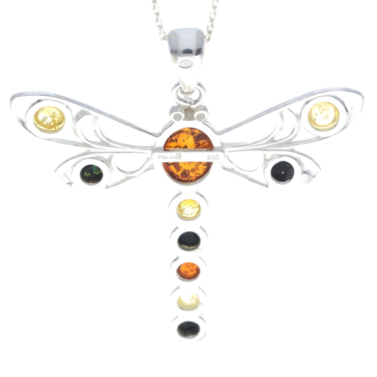 925 Sterling Silver & Baltic Amber Dragonfly Pendant