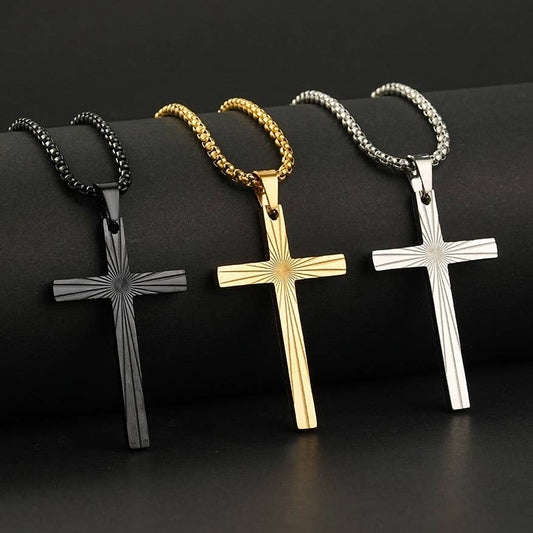 Sunburst Etched Cross Pendant