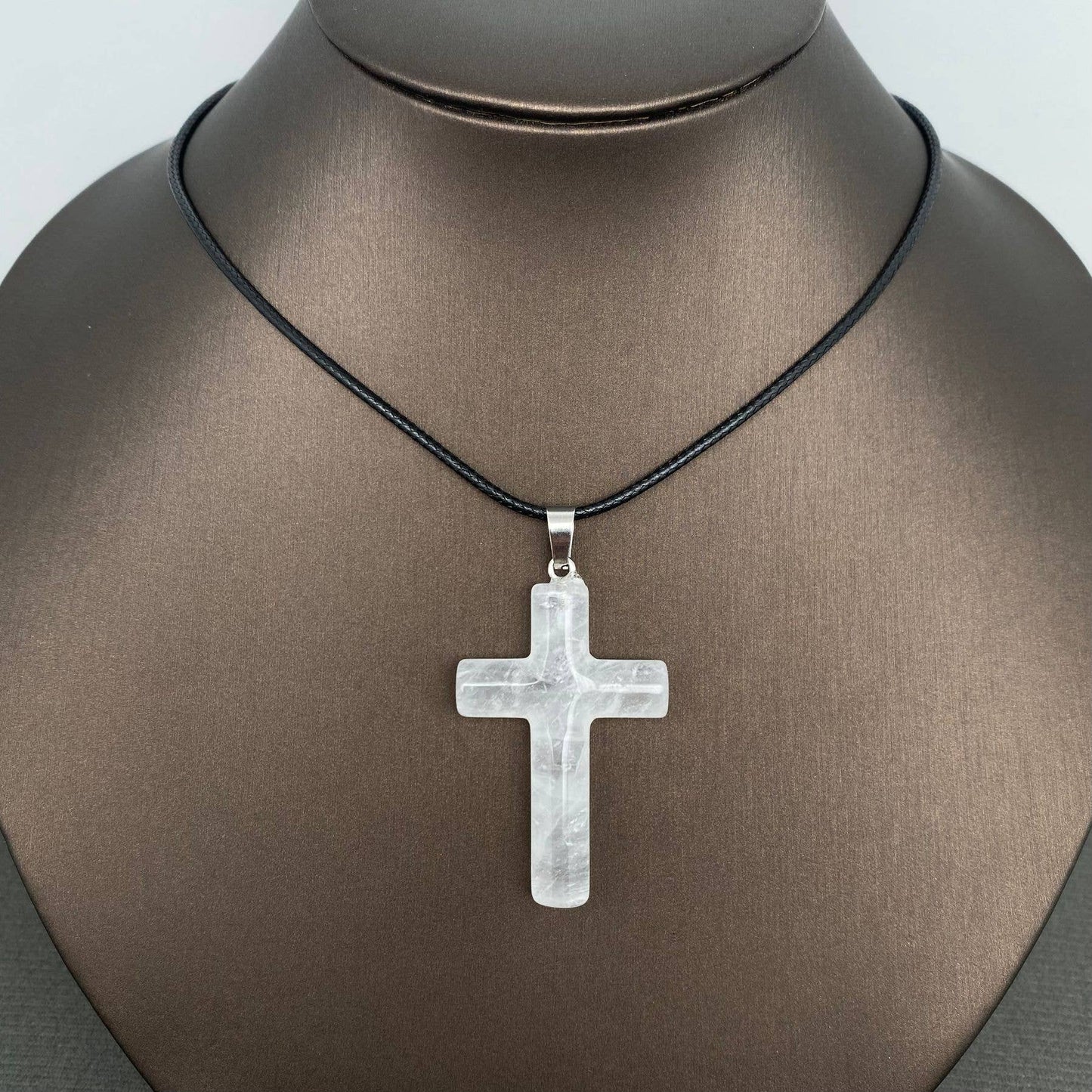 Stone Cross Waxed Cord Pendant