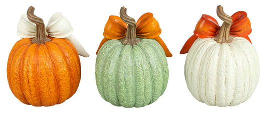 8" Tall Pumpkin with Fall Bow