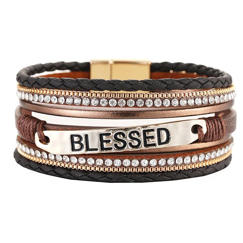 BLESSED Multi-Layer Leather Bracelet Magnetic Buckle Bangle