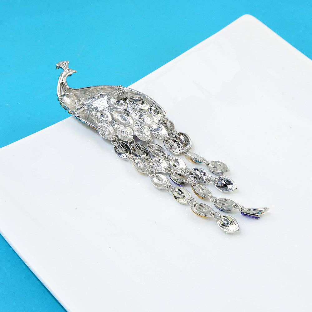 Peacock Alloy Rhinestone Brooch