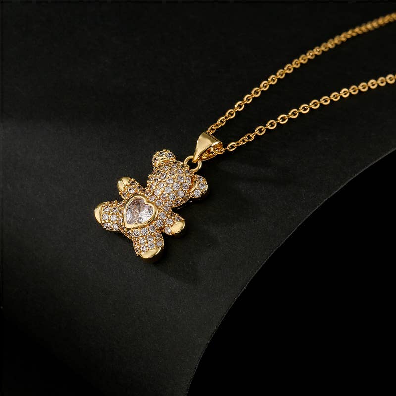 Dainty Crystal Teddy Bear Pendant