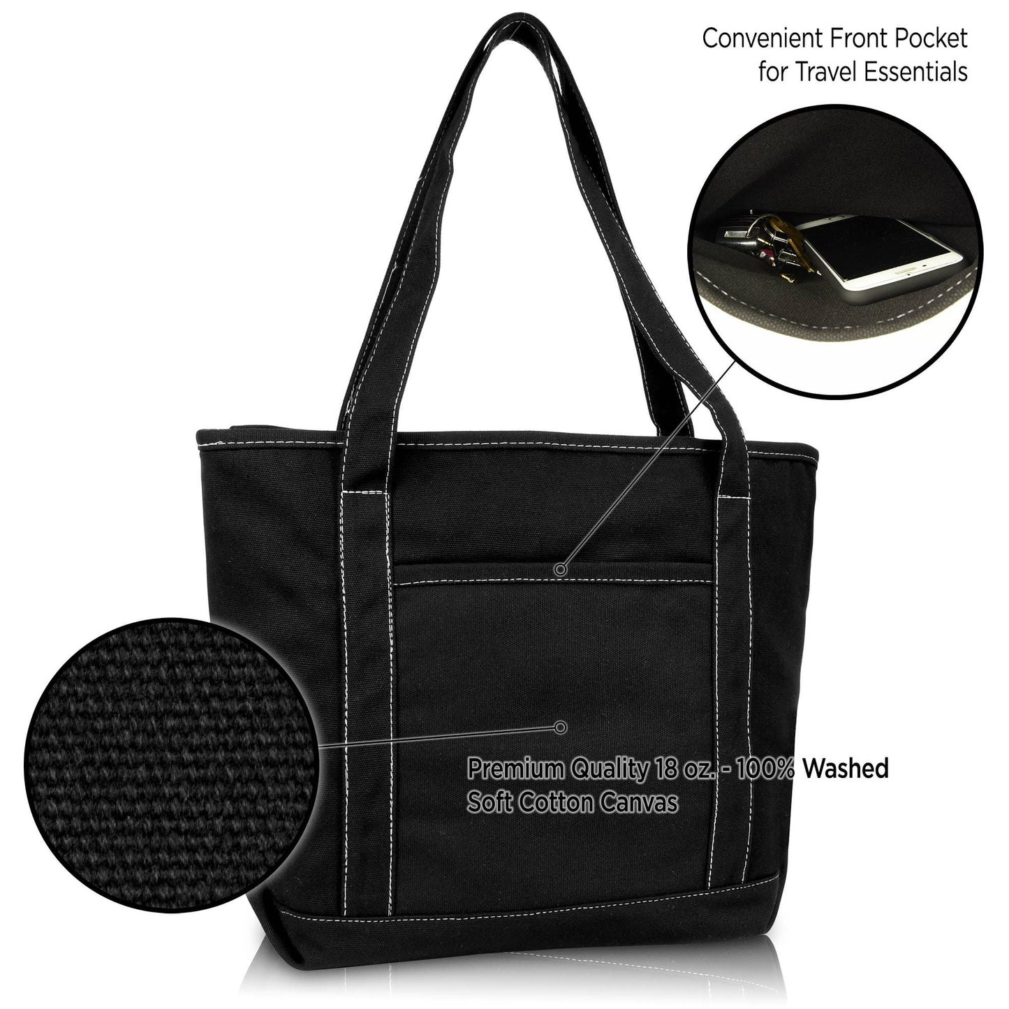 Dalix 20" Solid Color Cotton Canvas Shopping Tote Bag