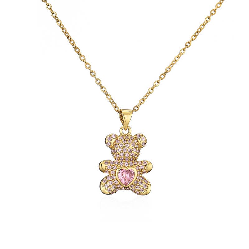 Dainty Crystal Teddy Bear Pendant