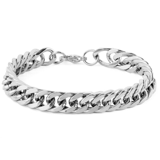 Invicta Jewelry Double Curb Chain Steel Bracelet (10mm) - 8"