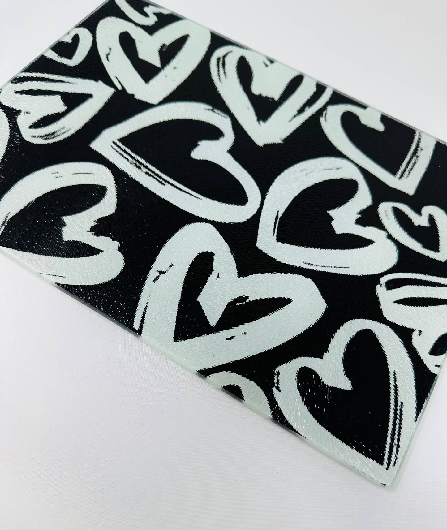 Black and White Graffiti Hearts  Abstract Lines Cutting Board Serving Platter