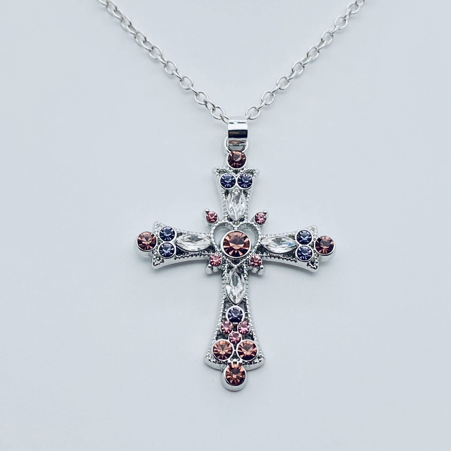 Colorful Rhinestone Cross Pendant Necklace