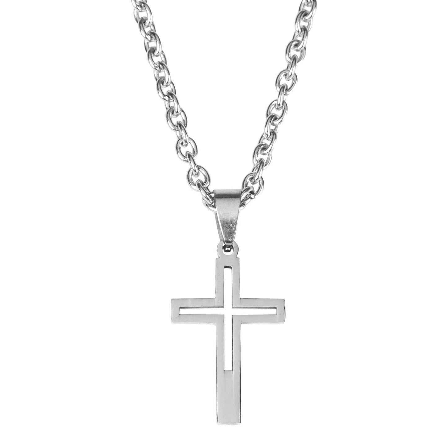 Stainless Steel Cutout Box Cross Necklace Sale