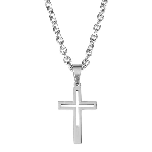 Stainless Steel Cutout Box Cross Necklace