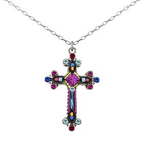 Ornate Cross Necklace Multi Color