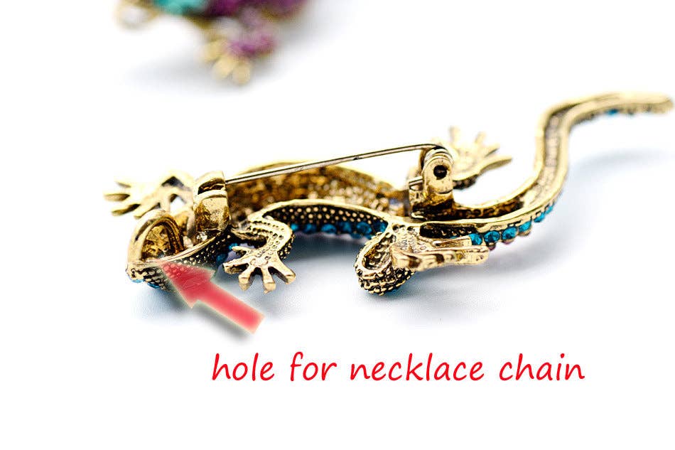 Alloy Rhinestone Lizard Brooch