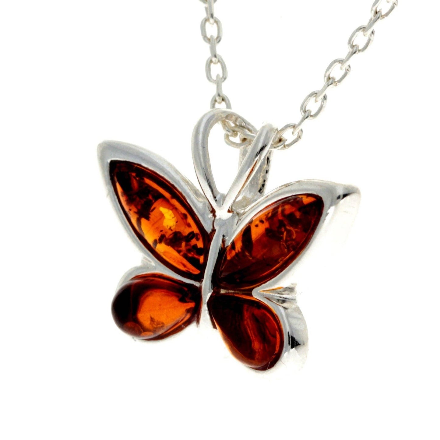 925 Sterling Silver & Baltic Amber Small Butterfly Pendant